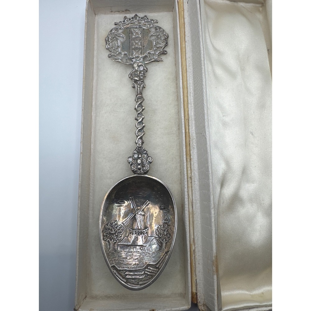 Vintage Dutch Windmill Souvenir Spoon Amsterdam XXX Coat of Arms Coro Box